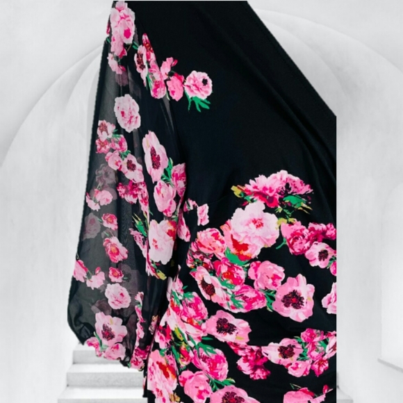 INC NEW XL PINK FLORAL BLACK DRESS International Concepts NWT Womens - Picture 4 of 10